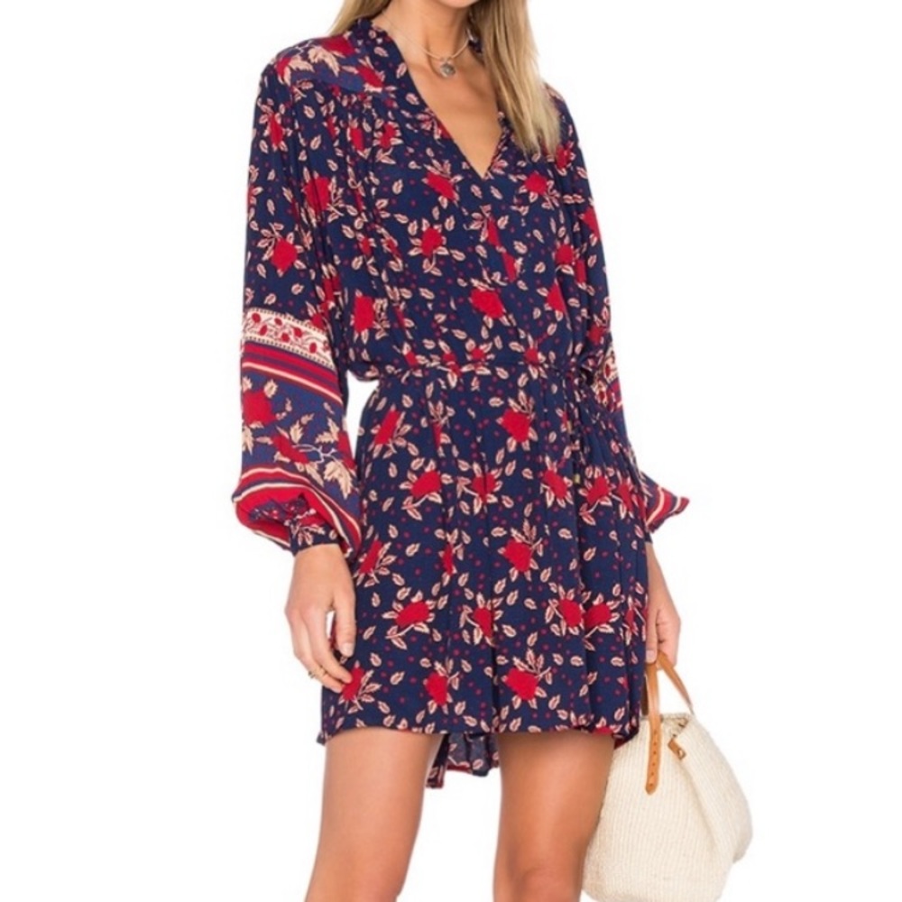 Faithfull the Brand Dress Navy Blue Rose Garden Print Ellie Dress Sz US 6 GUC